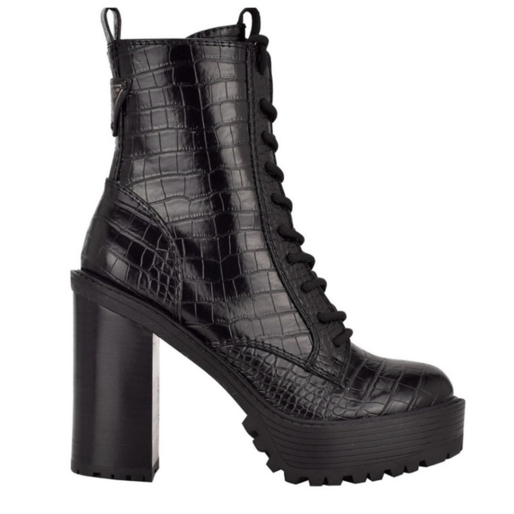 Guess Size 8 M KANIELA Dark Brown Heeled Hiker Combat Boots Shoes New